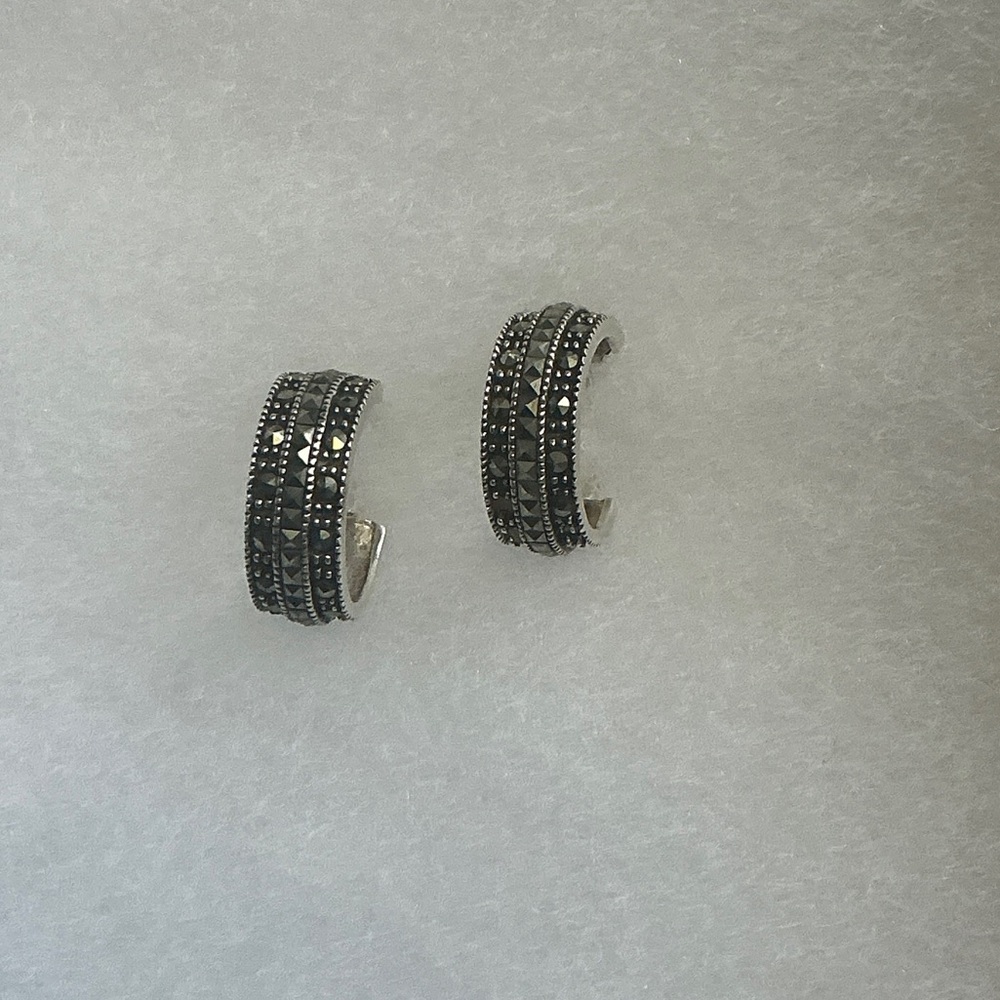 Elegant 925 Silver Marcasite Vintage Hoop Earrings